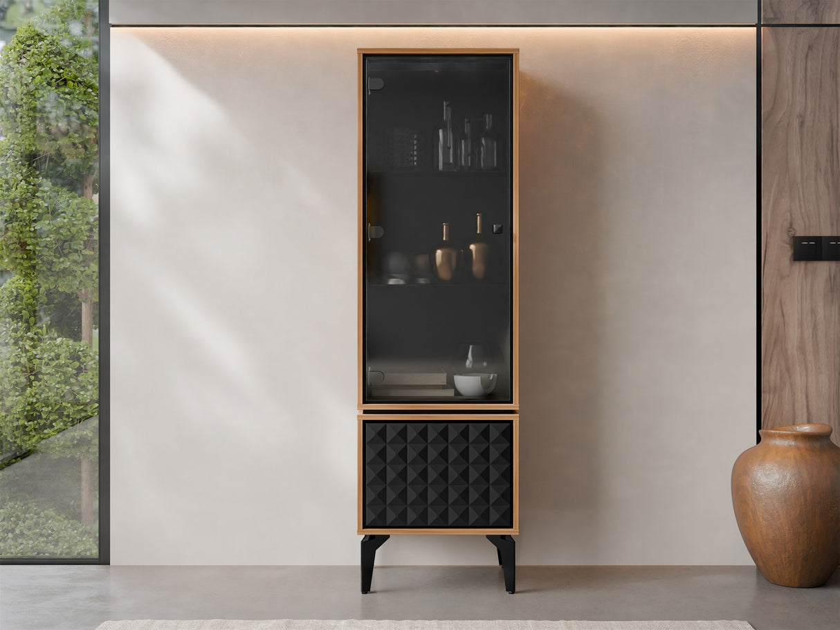 Könyvespolc Witryna ELLA 54 Dąb Bárasztalokowy Bursztynemwy/Czarny mat