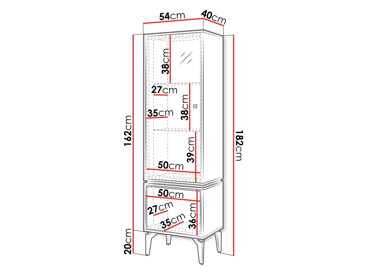 Könyvespolc Witryna ELLA 54 Dąb Bárasztalokowy Bursztynemwy/Czarny mat
