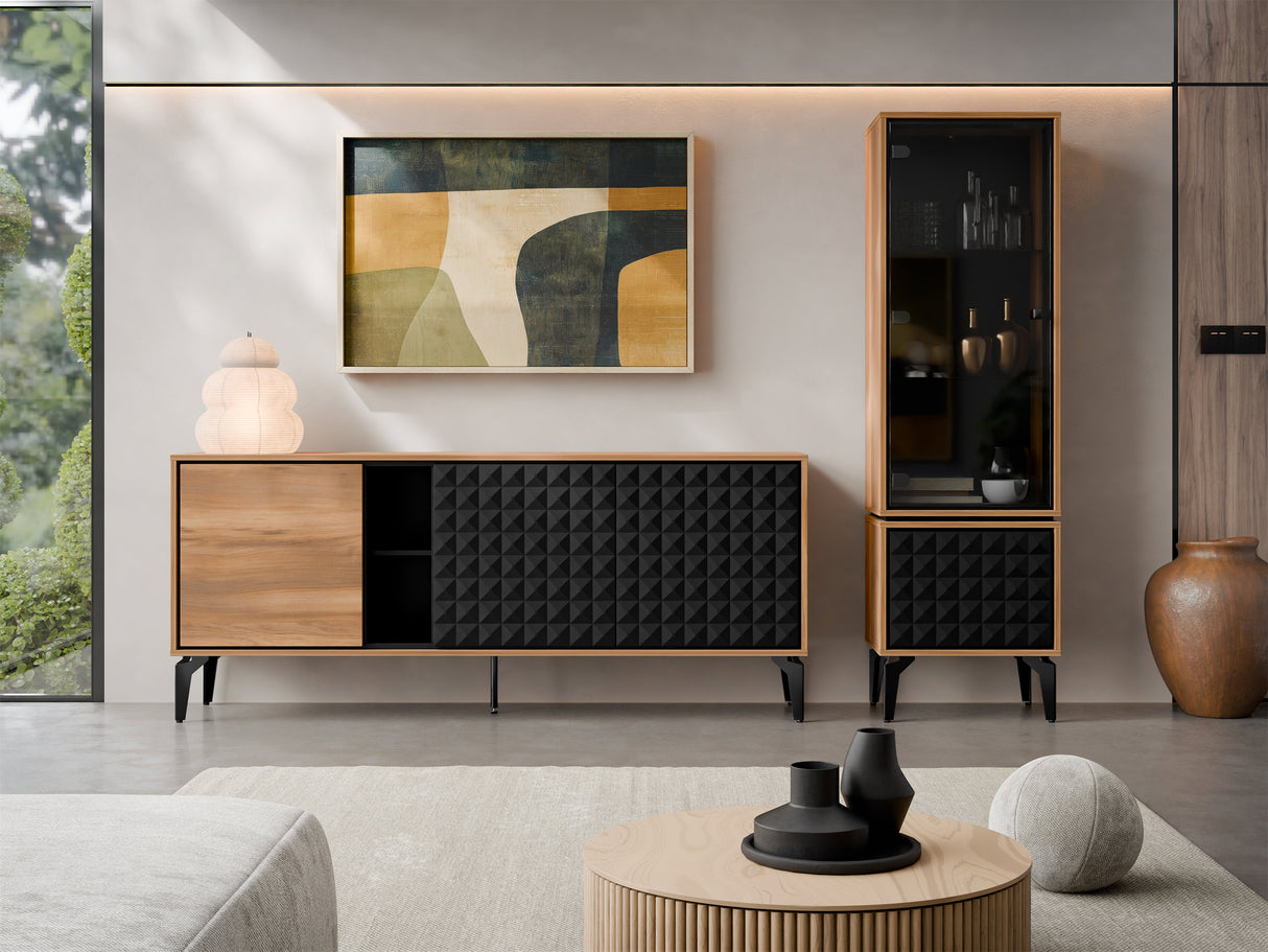 Nappali szett Meble ELLA I Dąb Bárasztalokowy Bursztynemwy/Czarny mat