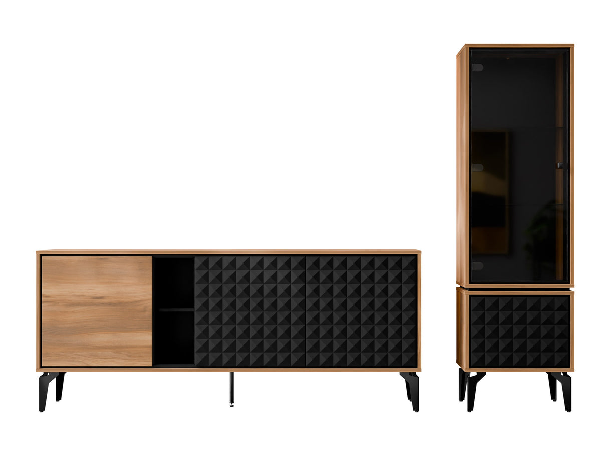 Nappali szett Meble ELLA I Dąb Bárasztalokowy Bursztynemwy/Czarny mat