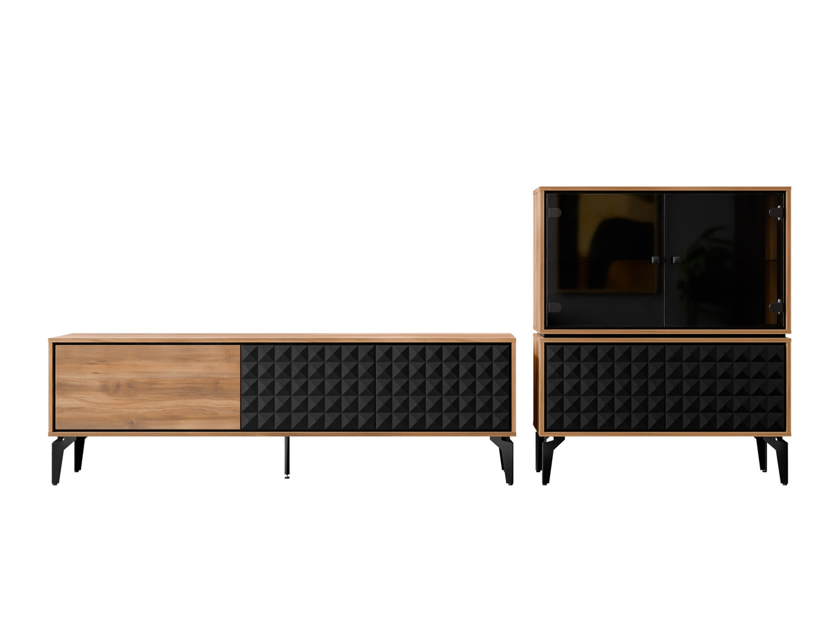 Nappali szett Meble ELLA II Dąb Bárasztalokowy Bursztynemwy/Czarny mat