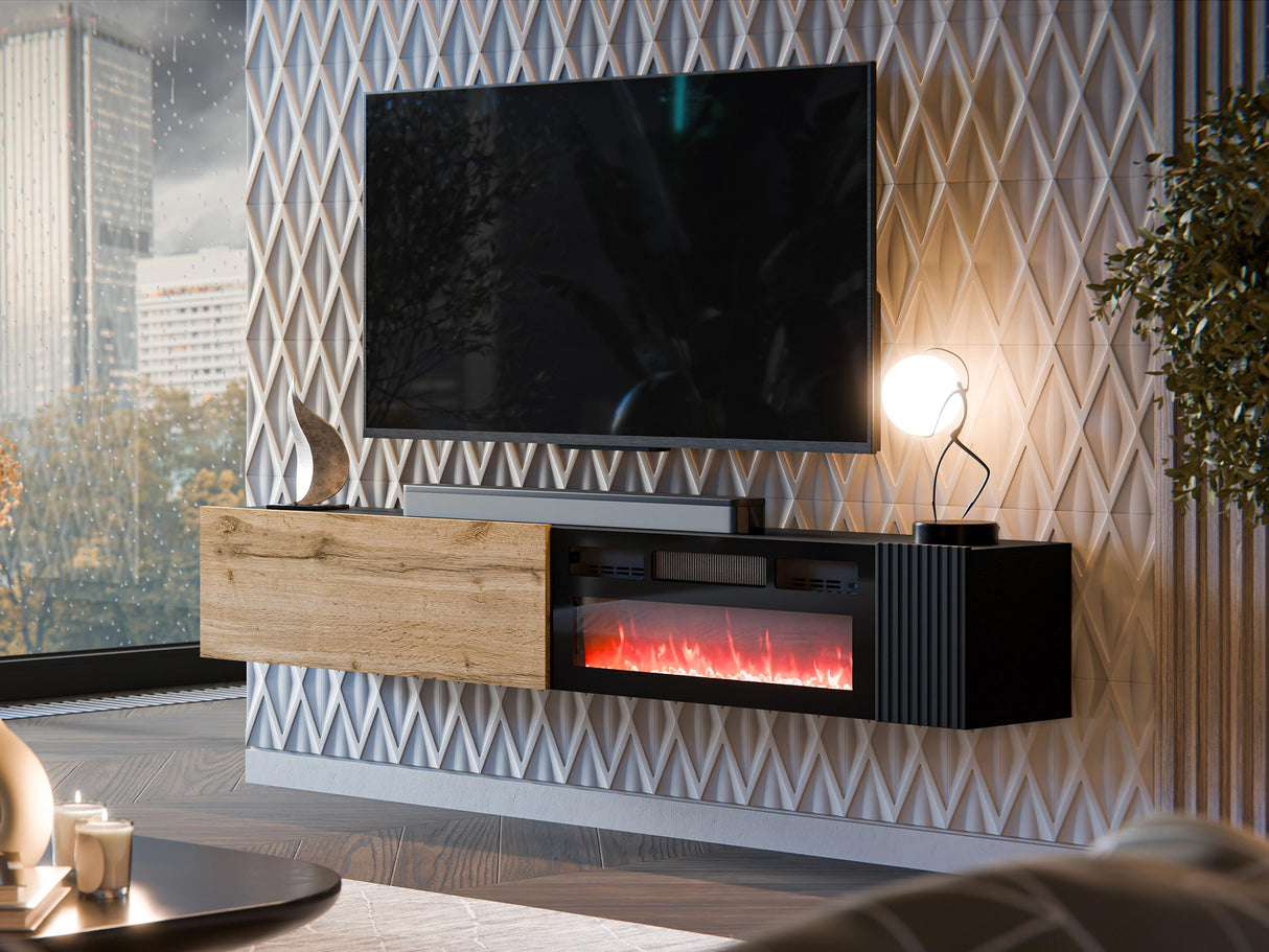 TV-állvány Szafka RTV EF CAPITAL + kominek, Szín: Wotan tölgy + Fekete