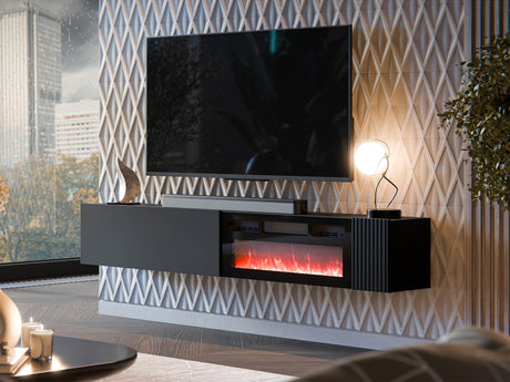 TV-állvány Szafka RTV EF CAPITAL + kominek, Szín: Fekete