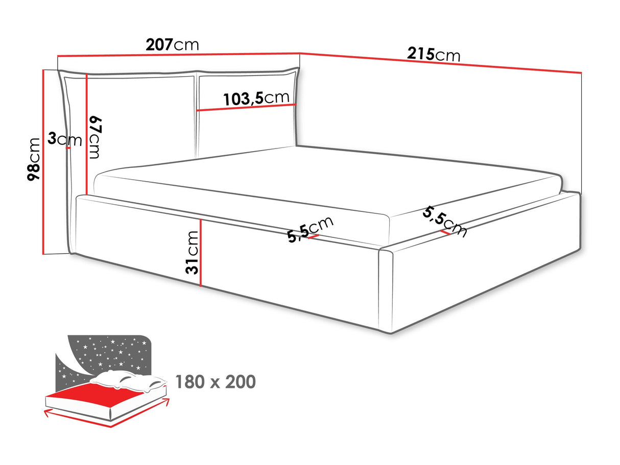 Ágy Łóżko tapicerowane PIRKUN, Szín: Kronos 07, Alvó felület mérete: 180 x 200 cm