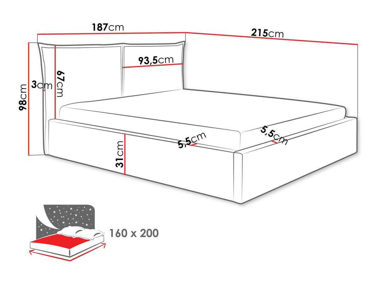 Ágy Łóżko tapicerowane PIRKUN, Szín: Kronos 22, Alvó felület mérete: 160 x 200 cm