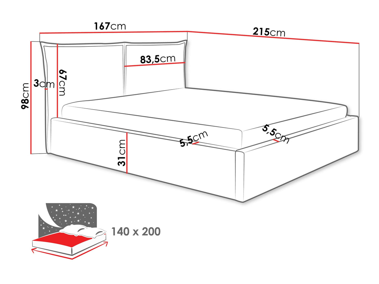 Ágy Łóżko tapicerowane PIRKUN, Szín: Kronos 29, Alvó felület mérete: 140 x 200 cm