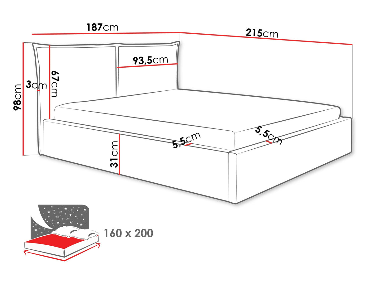 Ágy Łóżko tapicerowane PIRKUN, Szín: Kronos 46, Alvó felület mérete: 160 x 200 cm