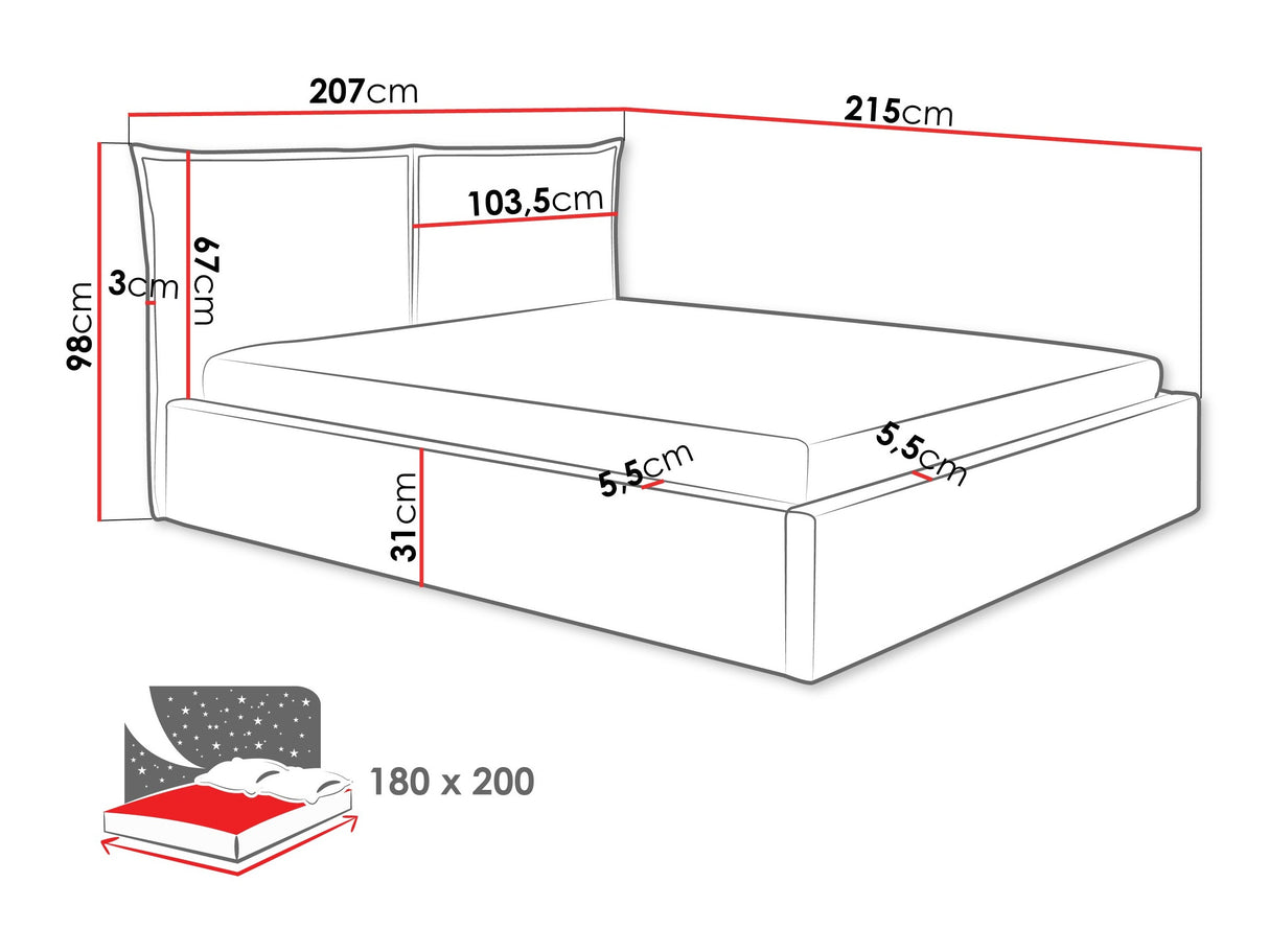 Ágy Łóżko tapicerowane PIRKUN, Szín: Paros 02, Alvó felület mérete: 180 x 200 cm