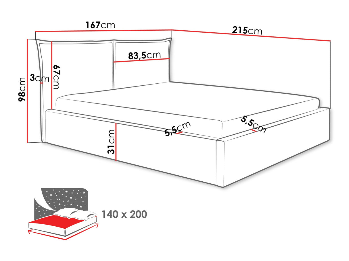 Ágy Łóżko tapicerowane PIRKUN, Szín: Paros 05, Alvó felület mérete: 140 x 200 cm