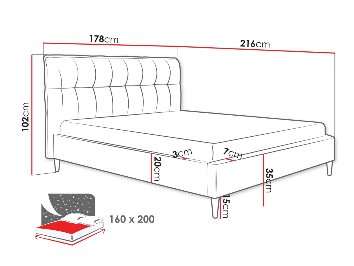 Ágy Łóżko tapicerowane ze stelażem ABRIL, Alvó felület mérete: 160 x 200 cm