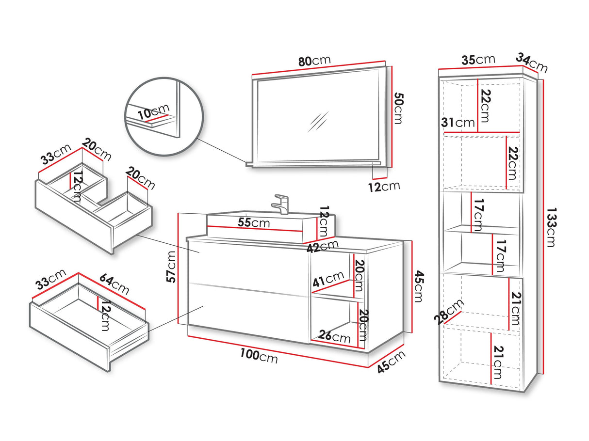 Fürdőszoba garnitúra Meble łazienkowe KERTOS RYFLE II, Szín: Tölgy, Mosdókagyló: Igen