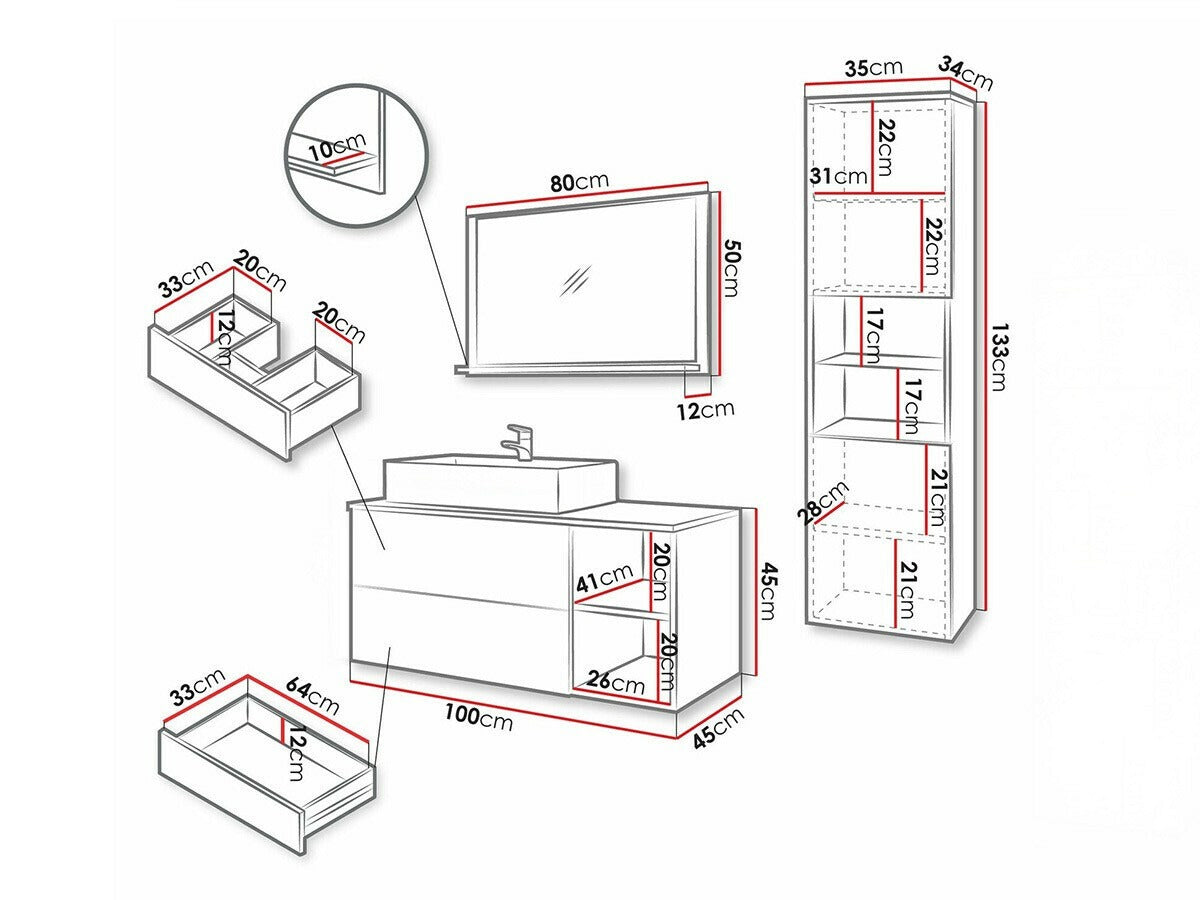 Fürdőszoba garnitúra Meble łazienkowe KERTOS RYFLE II, Szín: Tölgy, Mosdókagyló: Nem