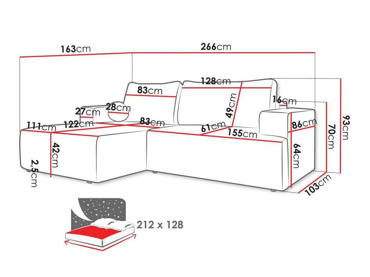 Sarokkanapé Narożnik MIVO, Szín: Coral 65, Változatok: Jobbos