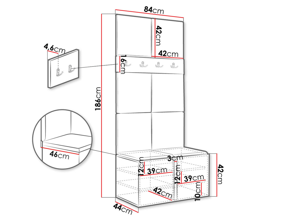 Előszoba garnitúra ORION IV (Tavasz IV), Keret színe: Grafit, Puha falpanel színe: Abriamo 3 4191218