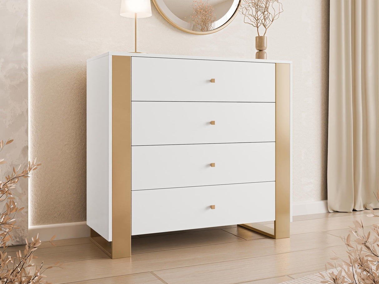 Komód Komoda 4SZ LOUTIO Biały/Złoty