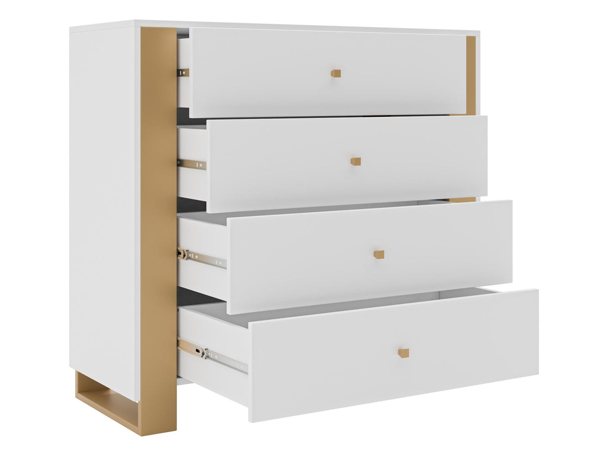 Komód Komoda 4SZ LOUTIO Biały/Złoty