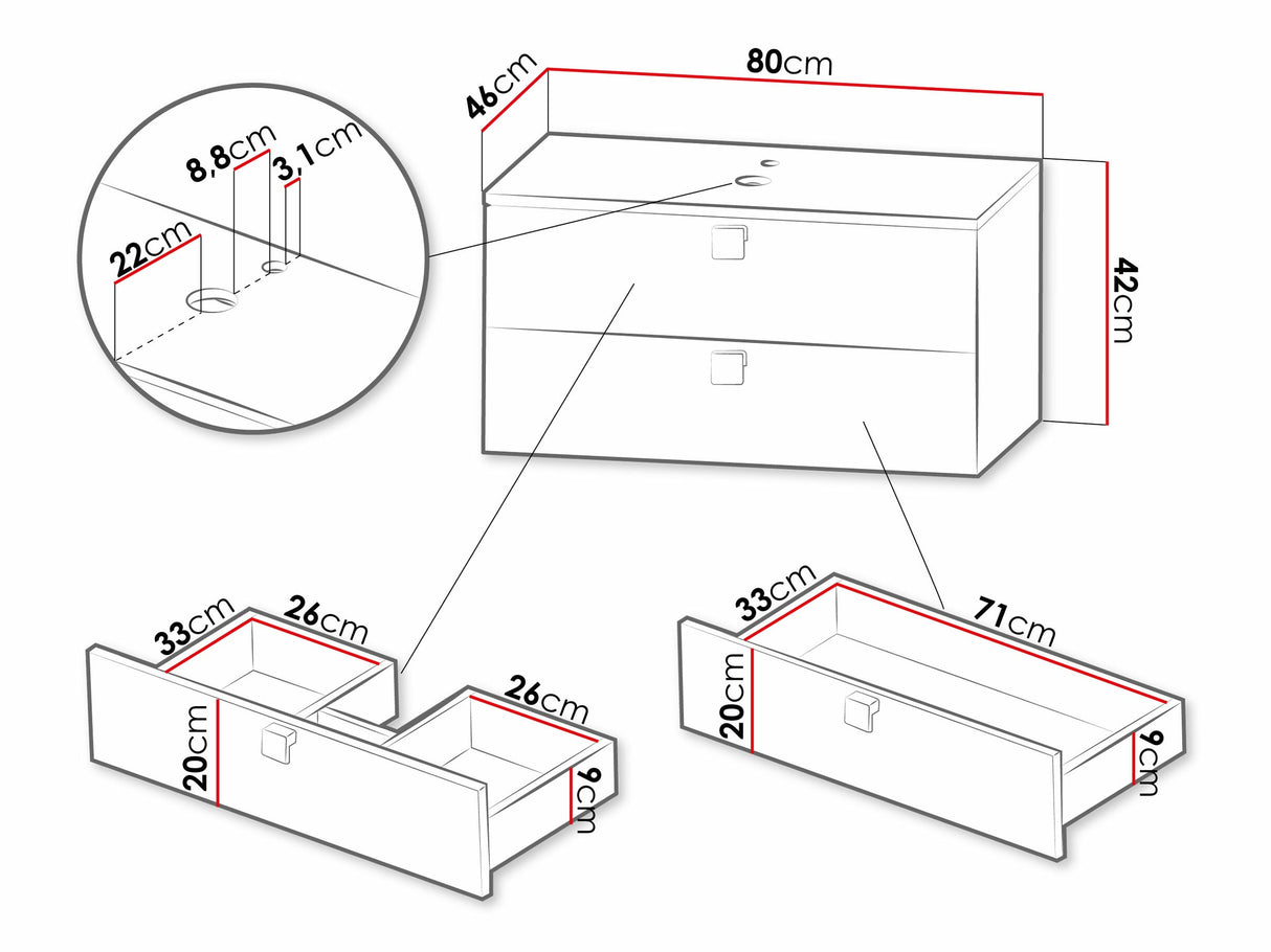 Fali szekrény mosdónak GARIANO 01, Szín: Világosbarna, Mosdókagyló: Igen