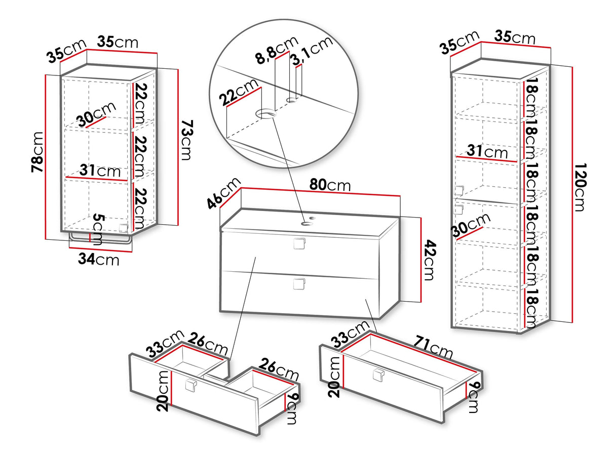 Fürdőszoba garnitúra GARIANO I, Szín: Világosbarna, Mosdókagyló: Igen