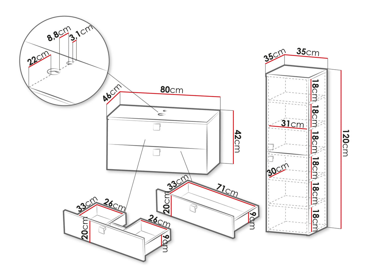 Fürdőszoba garnitúra Garianem III, Szín: Világosbarna, Mosdókagyló: Nem