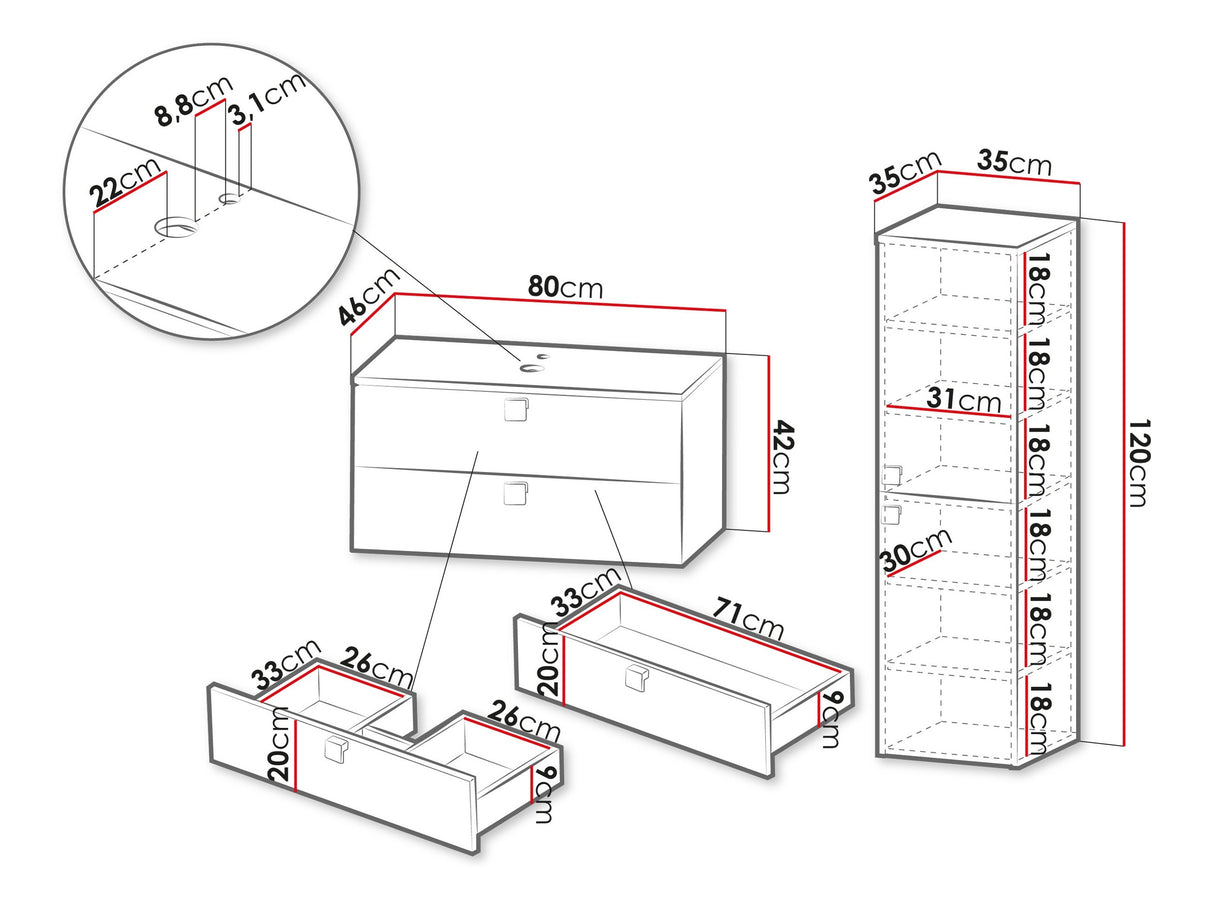 Fürdőszoba garnitúra Garianem III, Szín: Világosbarna, Mosdókagyló: Igen