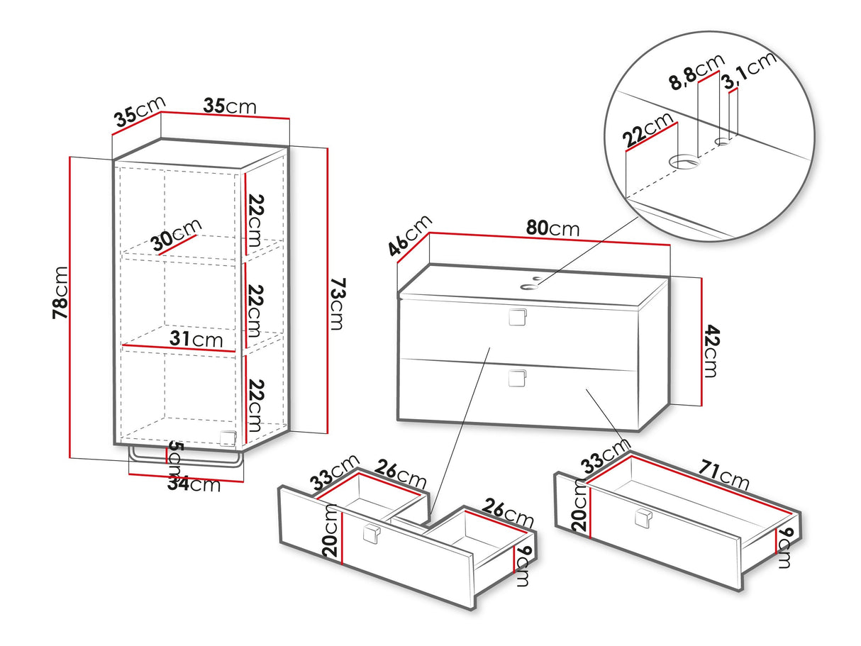 Fürdőszoba garnitúra Garianem IV, Szín: Világosbarna, Mosdókagyló: Igen