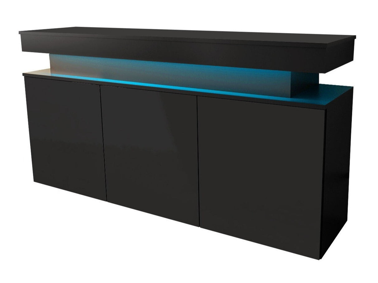 Szekrény 3D 160 GLOSSA + LED (Lestirola), Szín: Fekete + Fényes fekete 4198142