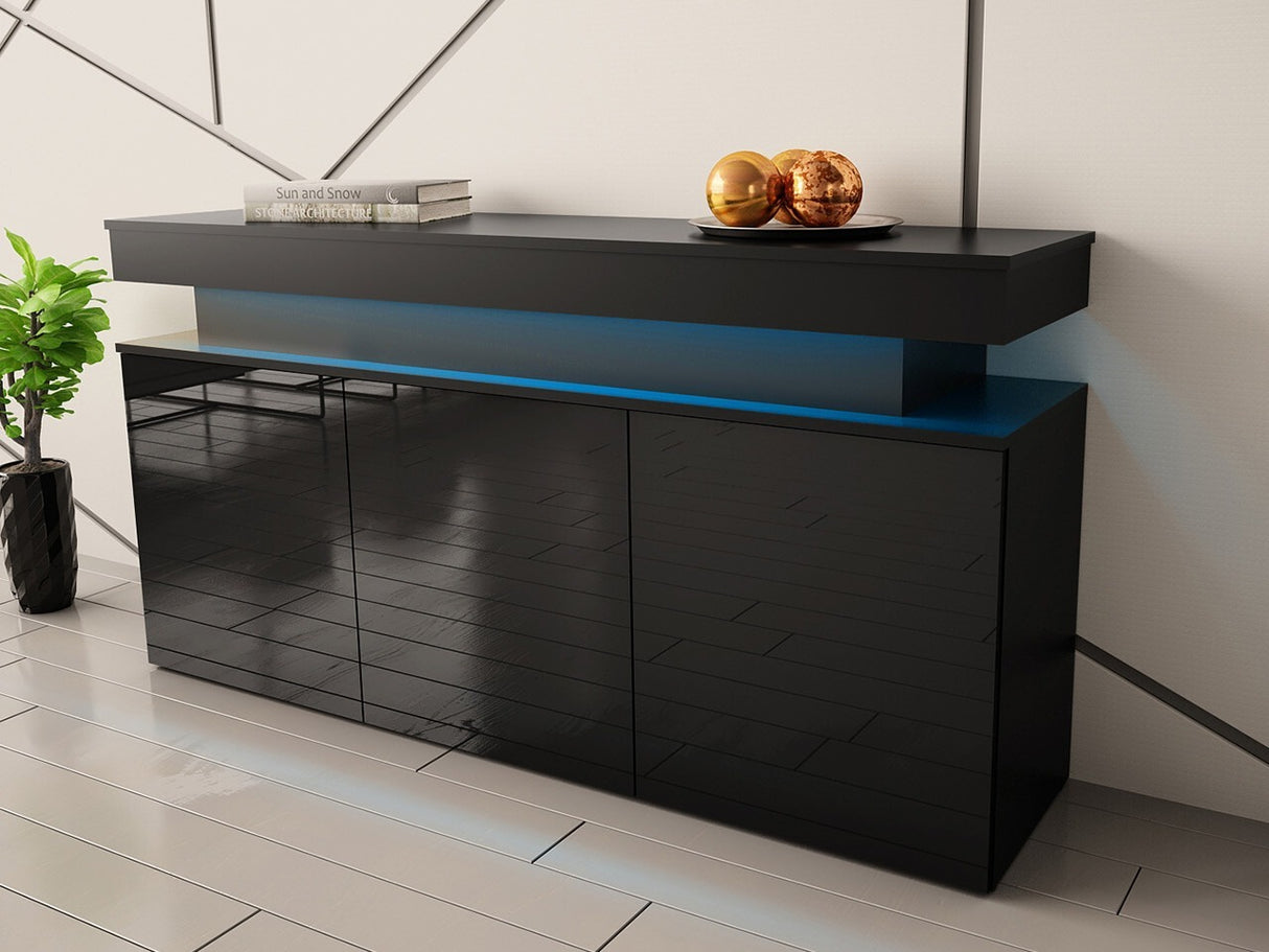 Szekrény 3D 160 GLOSSA + LED (Lestirola), Szín: Fekete + Fényes fekete 4198143
