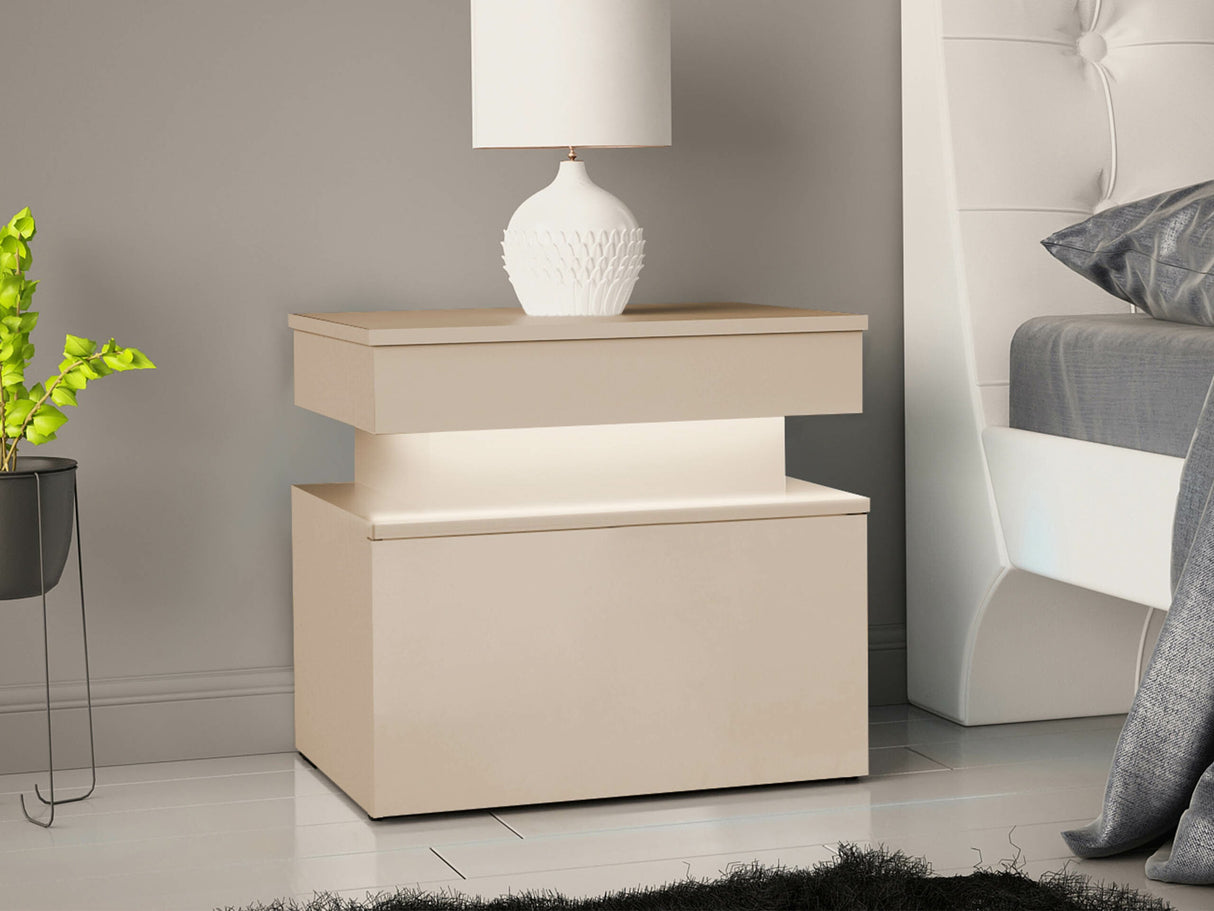 Éjjeliszekrény Stolik nemcny 1S GLOSSA +LED, Szín: Világosbarna