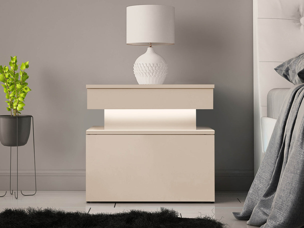 Éjjeliszekrény Stolik nemcny 1S GLOSSA +LED, Szín: Világosbarna