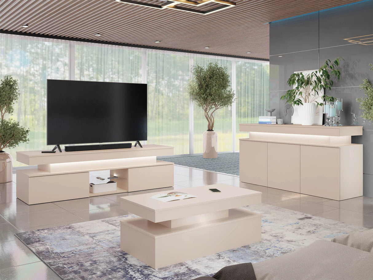 Szekrény 3D 160 GLOSSA + LED (Lestirola), Szín: Világosbarna