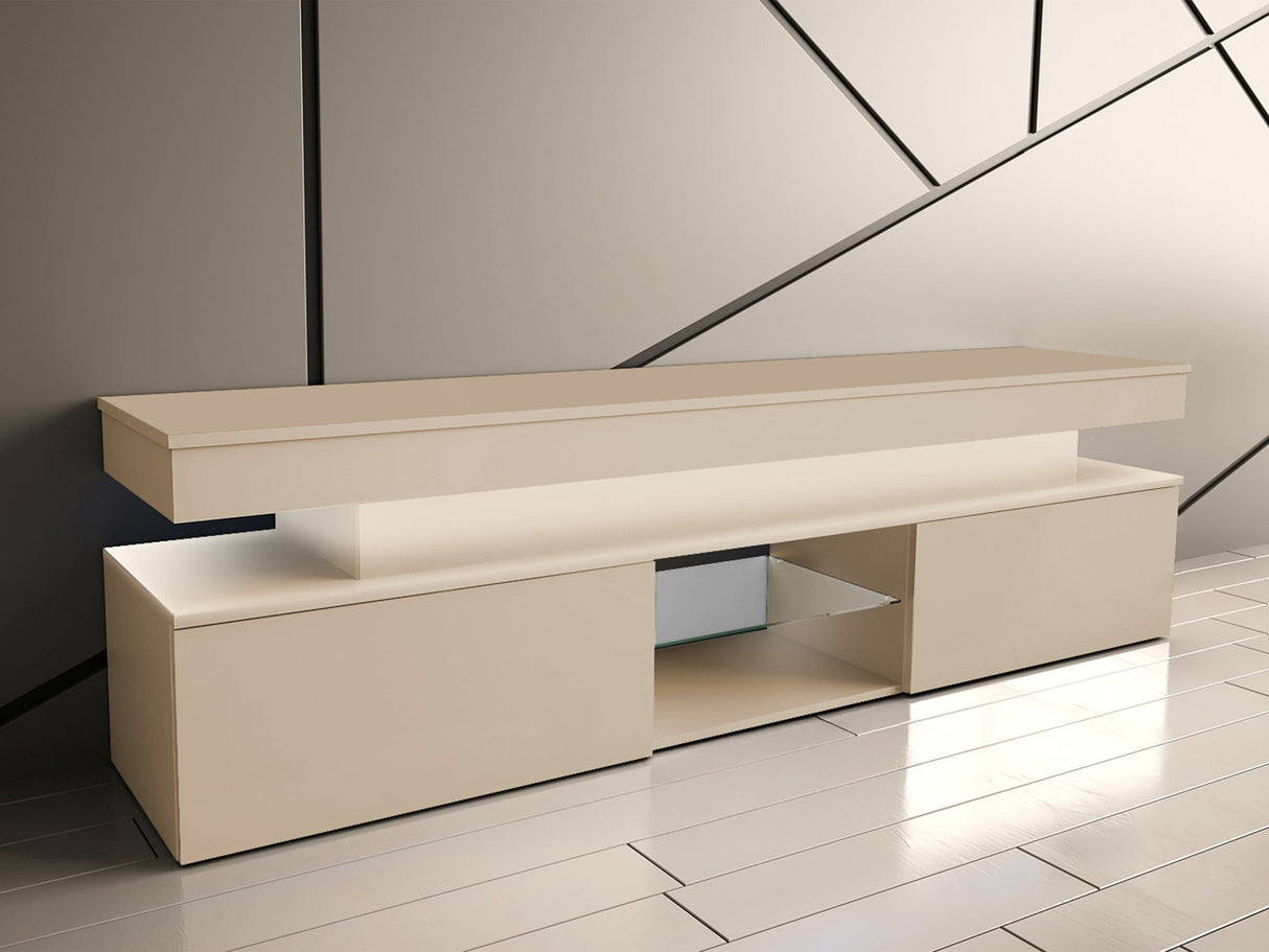 TV-állvány Szafka RTV 2D 190 GLOSSA + LED (Lestirola), Szín: Világosbarna