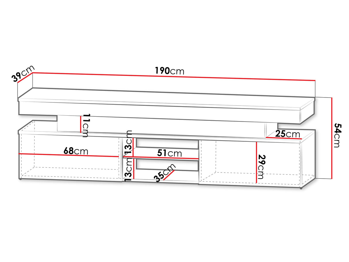TV-állvány Szafka RTV 2D 190 GLOSSA + LED (Lestirola), Szín: Világosbarna