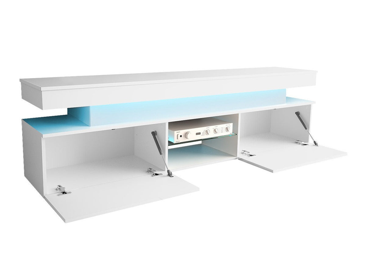 TV-állvány Szafka RTV 2D 190 GLOSSA + LED, Szín: Fehér + Fényes fehér 4198183