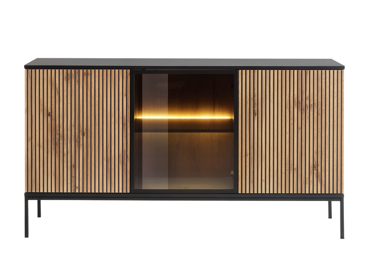 Szekrény Komoda SENTO K154 + LED, Szín: Fekete + Wotan tölgy