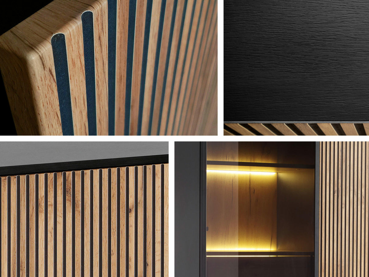 Szekrény Komoda SENTO K154 + LED, Szín: Fekete + Wotan tölgy