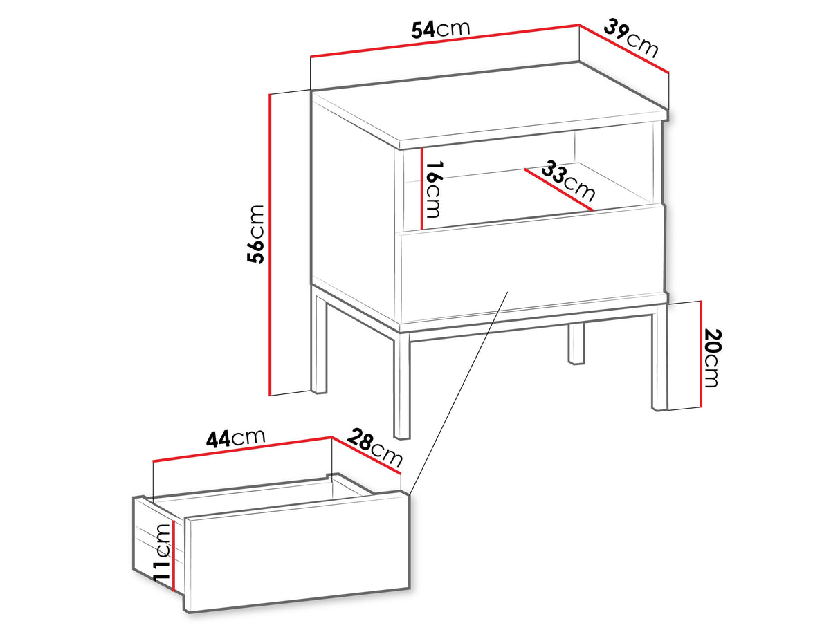 Éjjeliszekrény Stolik nemcny SENTO S54 + LED Kaszmir (Kasmír)