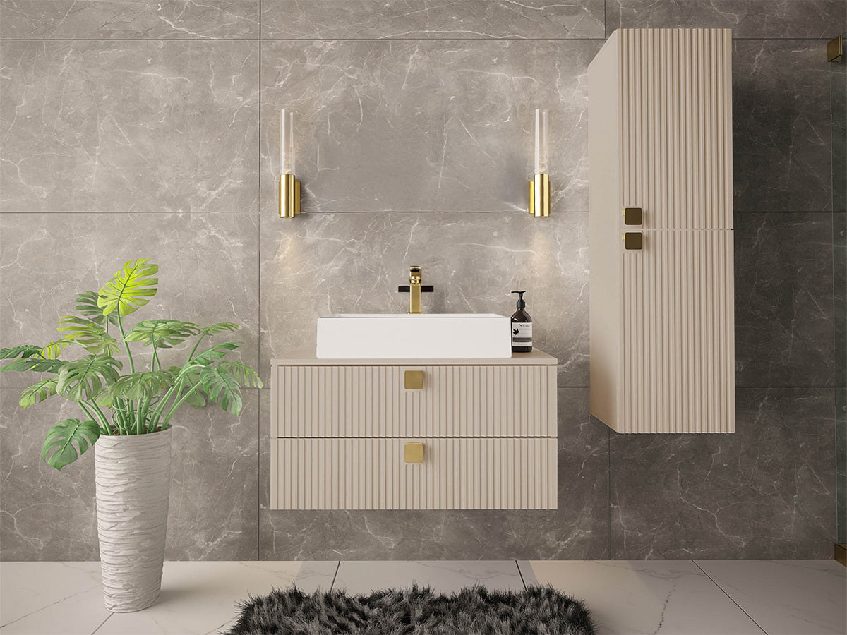 Fürdőszoba garnitúra Garianem III, Szín: Világosbarna, Mosdókagyló: Nem