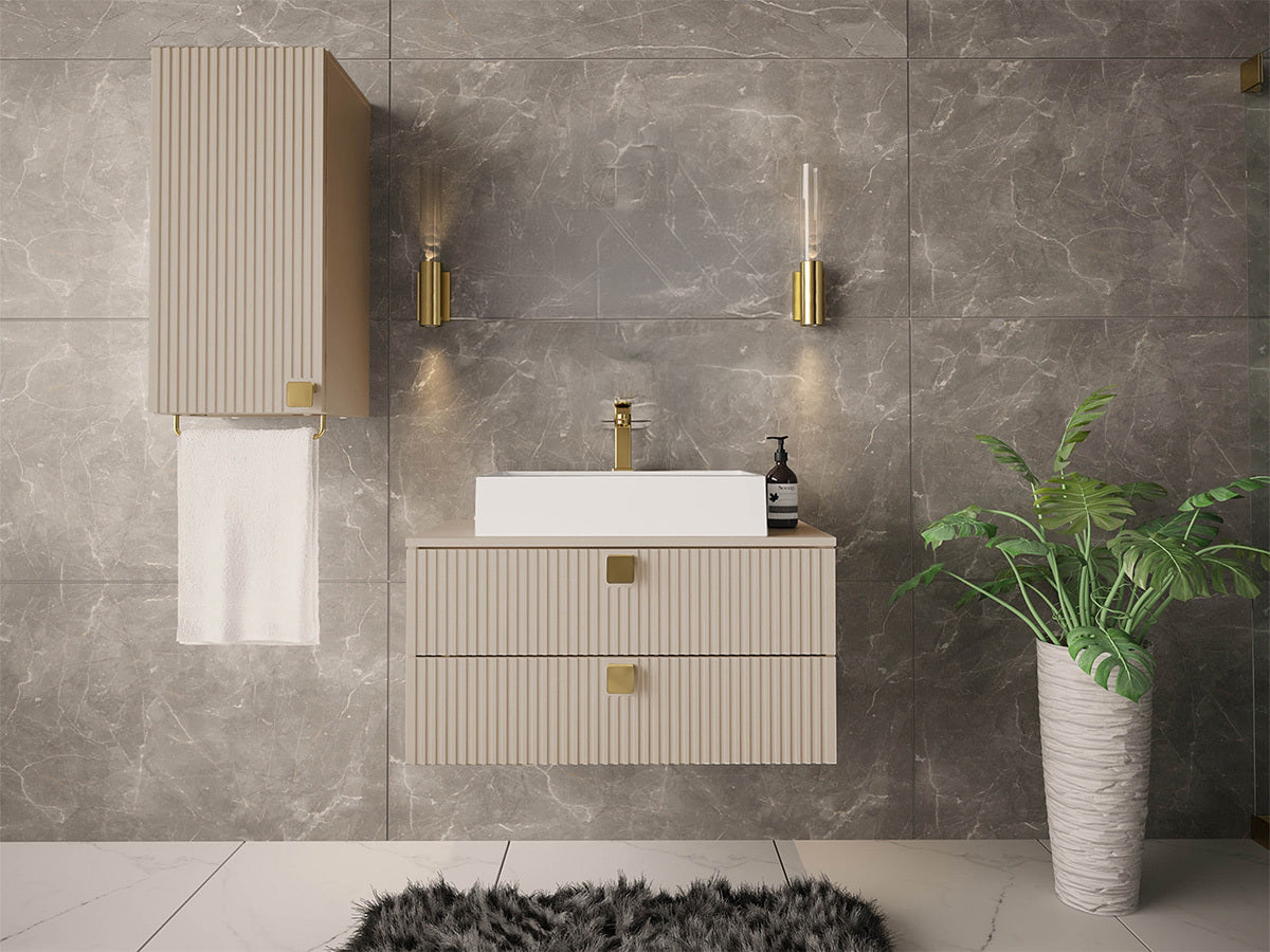 Fürdőszoba garnitúra Garianem IV, Szín: Világosbarna, Mosdókagyló: Igen