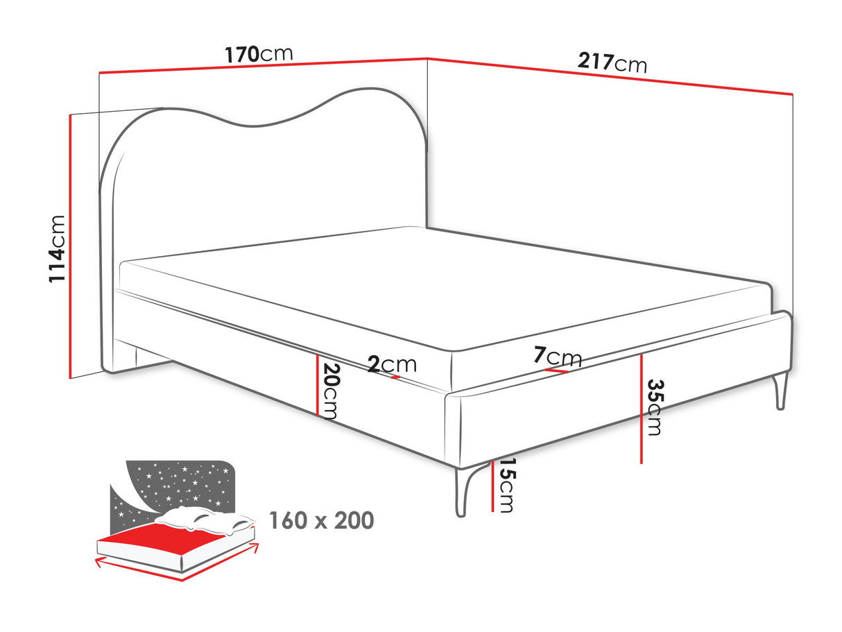 Ágy Łóżko tapicerowane ze stelażem TRIANA, Alvó felület mérete: 160 x 200 cm