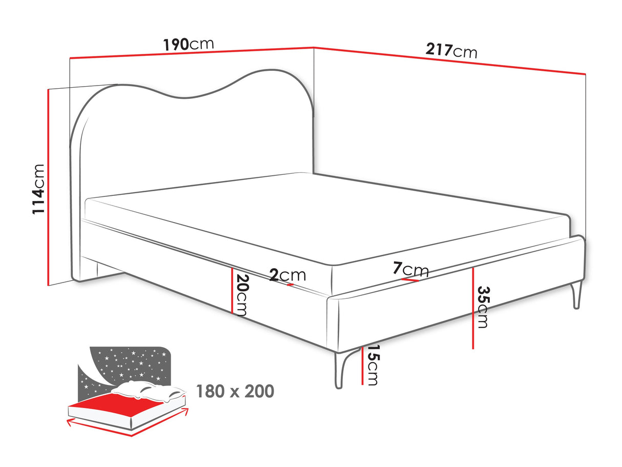 Ágy Łóżko tapicerowane ze stelażem TRIANA, Alvó felület mérete: 180 x 200 cm