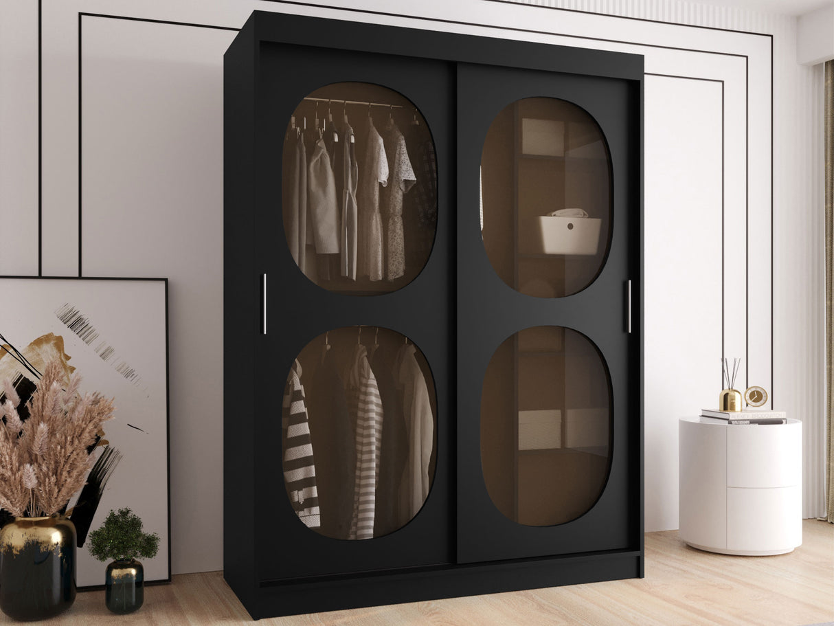 Gardróbszekrény Szafa 150 BAHRAJN 2, Szín: Fekete, Fiókok: Nem, Led világítás: Nem