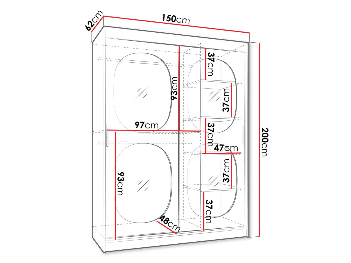 Gardróbszekrény Szafa 150 BAHRAJN 2, Szín: Kasmír, Fiókok: Nem, Led világítás: Nem