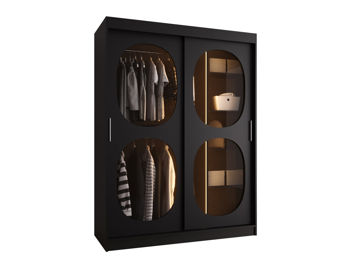 Gardróbszekrény Szafa 150 BAHRAJN 2, Szín: Fekete, Fiókok: Nem, Led világítás: Igen