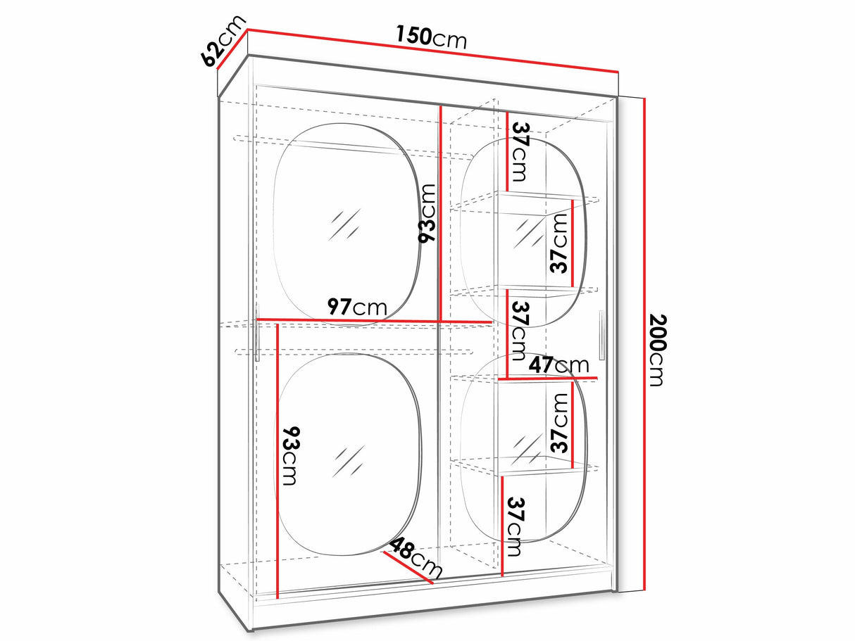 Gardróbszekrény Szafa 150 BAHRAJN 2, Szín: Fekete, Fiókok: Nem, Led világítás: Igen