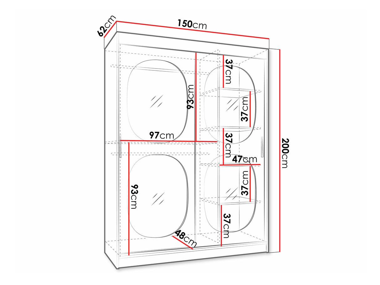 Gardróbszekrény Szafa 150 BAHRAJN 2, Szín: Kasmír, Fiókok: Nem, Led világítás: Igen