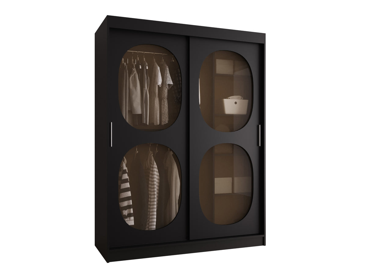 Gardróbszekrény Szafa 150 BAHRAJN 2, Szín: Fekete, Fiókok: Igen, Led világítás: Nem