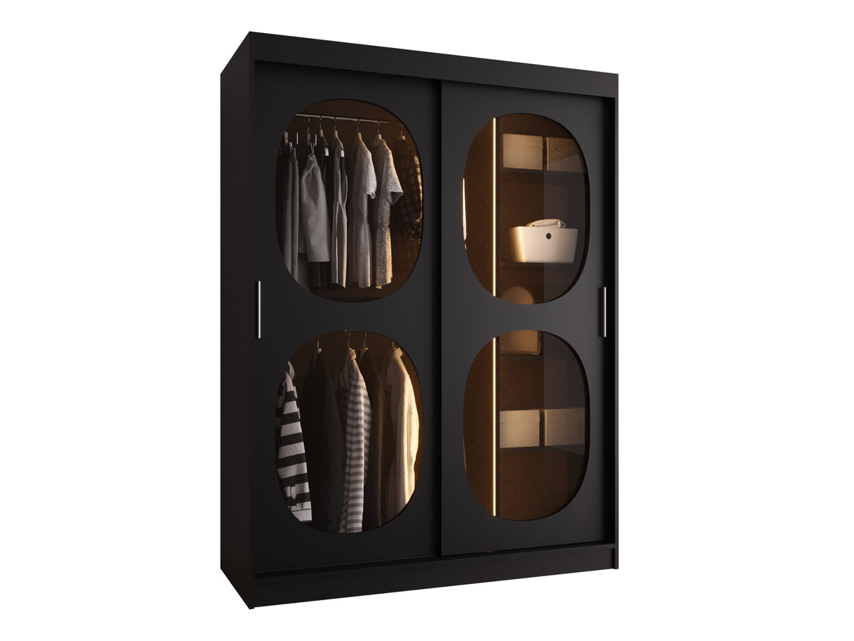 Gardróbszekrény Szafa 150 BAHRAJN 2, Szín: Fekete, Fiókok: Igen, Led világítás: Igen