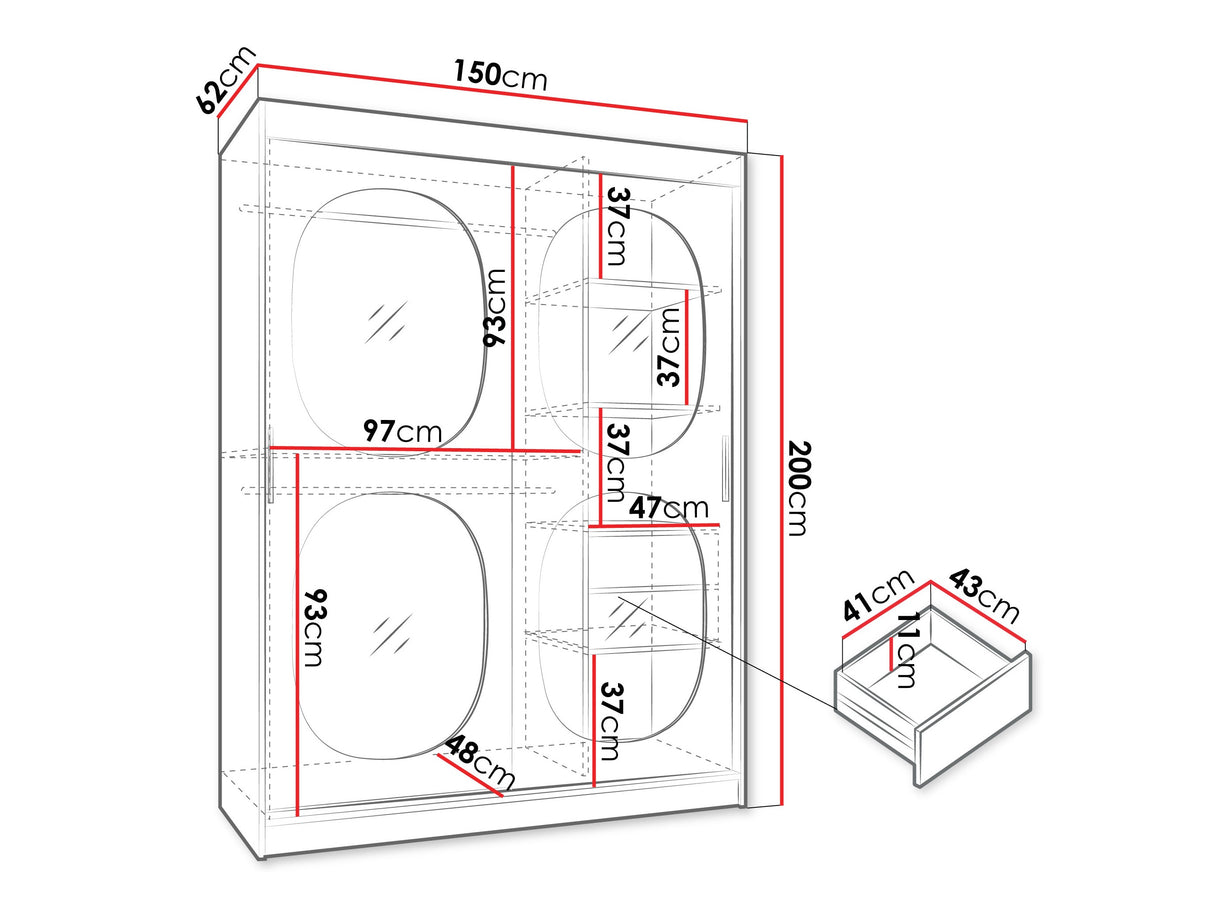 Gardróbszekrény Szafa 150 BAHRAJN 2, Szín: Kasmír, Fiókok: Igen, Led világítás: Nem