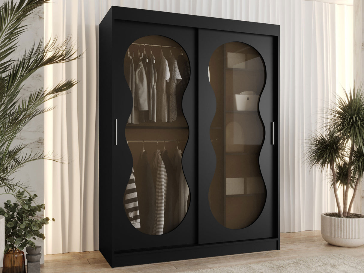 Gardróbszekrény Szafa 150 BAHRAJN 3, Szín: Fekete, Fiókok: Igen, Led világítás: Nem