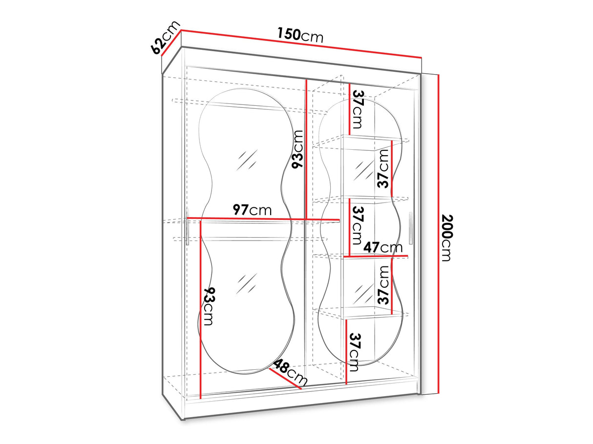 Gardróbszekrény Szafa 150 BAHRAJN 3, Szín: Fekete, Fiókok: Nem, Led világítás: Nem